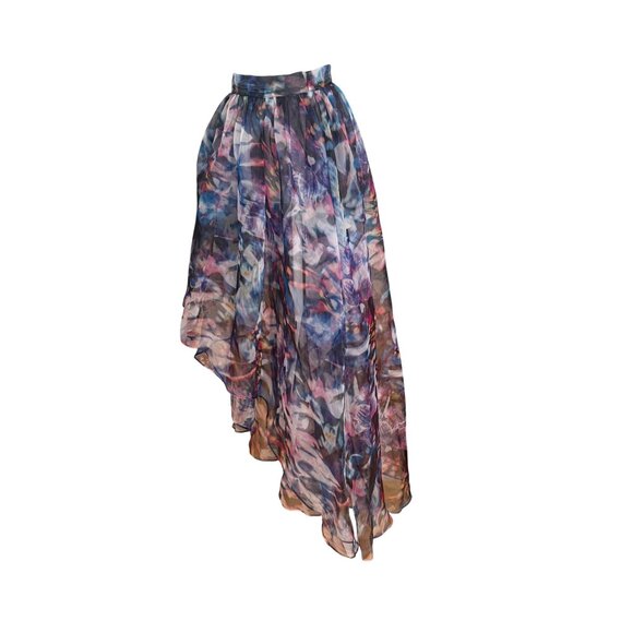 Bebe Womens High-Low Chiffon Skirt Size 4P Multicolor - Picture 3 of 5